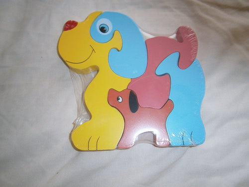 Traditional Wood'n'Fun: Baby/Toodler Wooden Colourful Dog & Puppy Jigsaw/Puzzle