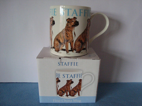 Brindle Staffie Fine China Windsor Mug - Modern Design