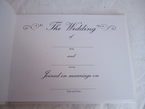 White and Silver Wedding Guest Book with Love Heart Motif - 40 Double Sided Pages