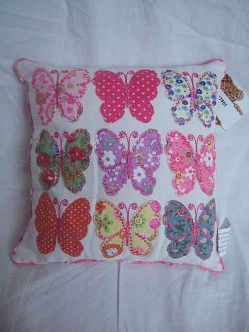 White Patchwork Butterflies Decorative Cushion - Shabby Chic Style