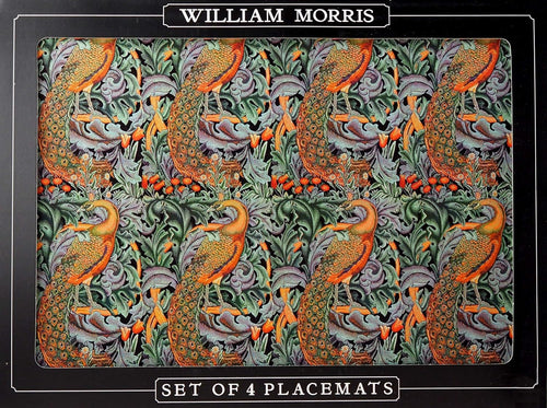 LEONARDO Set of 4 William Morris Peacock Tapestry Cork Backed Place Mats Table Mats