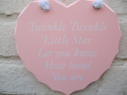 HEART SHAPED TWINKLE TWINKLE LITTLE STAR... SHABBY CHIC WOODEN HANGING PLAQUE