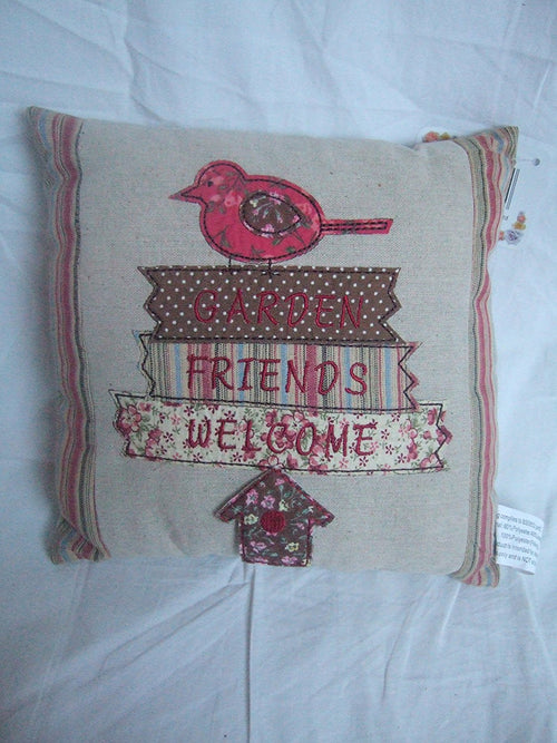 Garden Friends Welcome" Birds Themed Shabby Chic Decorative Cusion