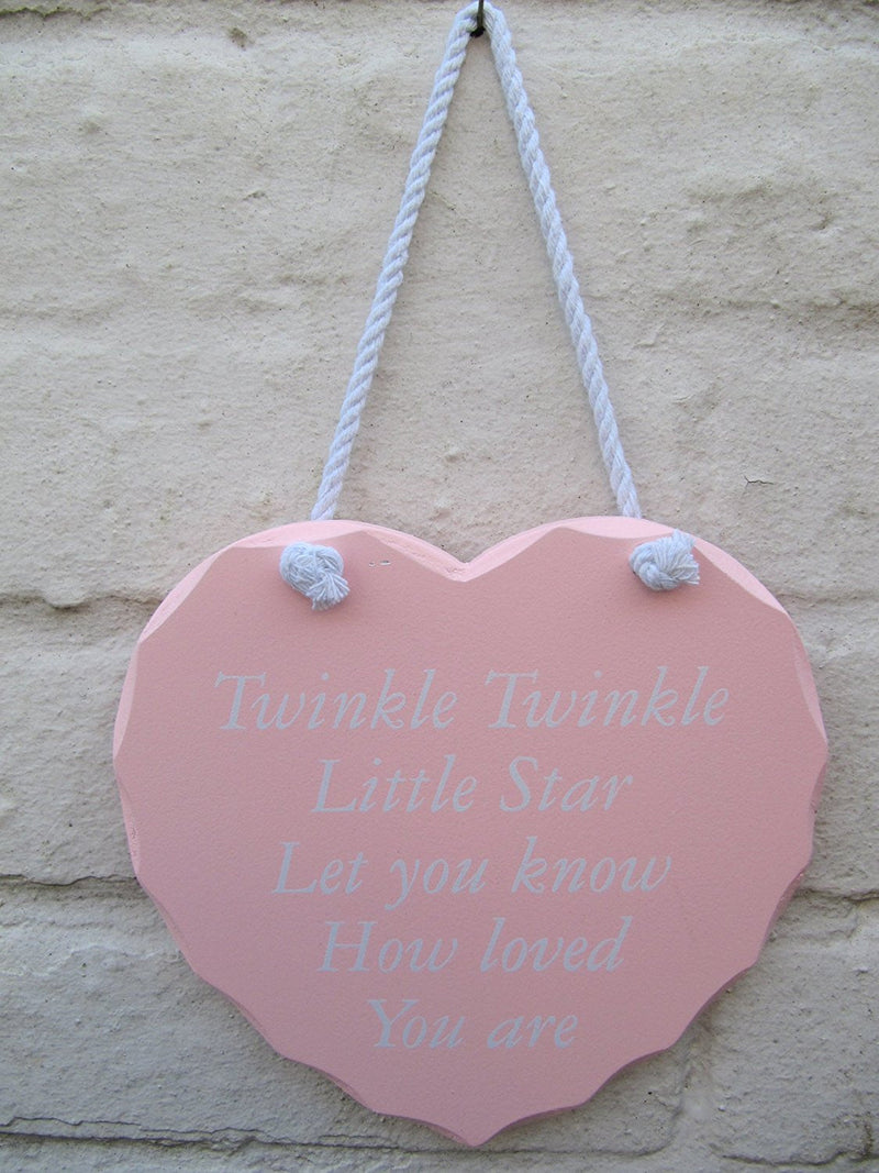 HEART SHAPED TWINKLE TWINKLE LITTLE STAR... SHABBY CHIC WOODEN HANGING PLAQUE