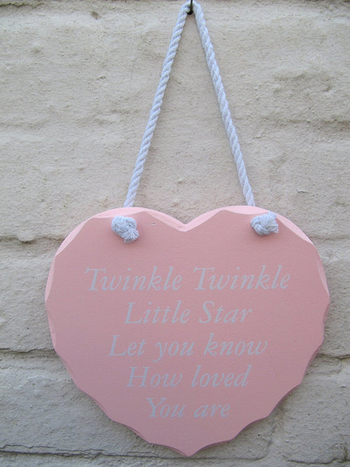 HEART SHAPED TWINKLE TWINKLE LITTLE STAR... SHABBY CHIC WOODEN HANGING PLAQUE