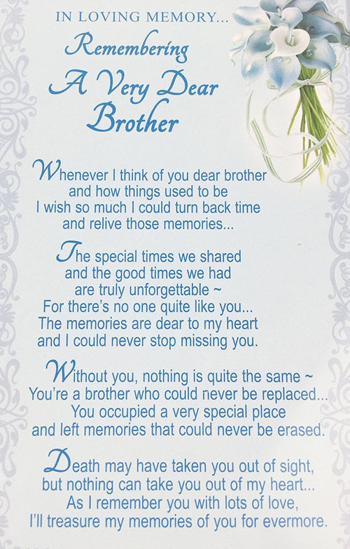 In Loving Memory - Remembering A Very Dear Brother - Grave/Graveside Memorial Card