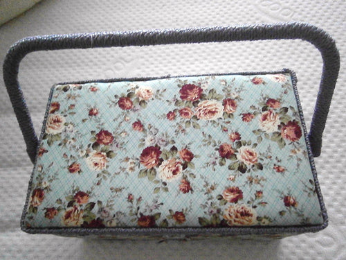 azure rose long rectangle sewing basket
