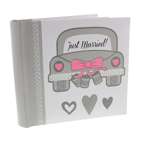 Just Married Wedding Photo Album - Cute Wedding Car Artwork, Holds 160 6x4" Prints, Slip-In Style