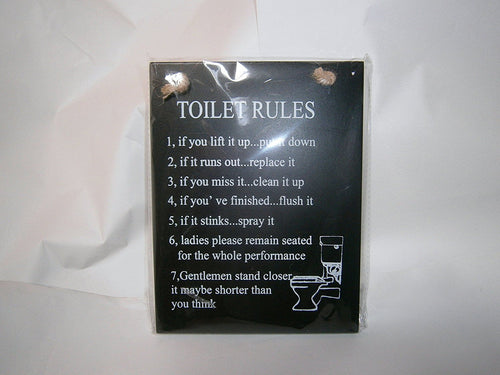pair wooden toilet rules and and tool rules hanging plaque