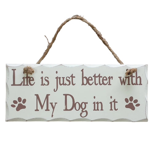 Rectangular Shabby Chic White Wooden Wall Plaque / Sign on rope - for cat, dog, pet lovers