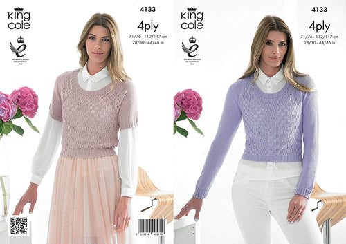 King Cole 4133 Knitting Pattern Sweaters to knit in King Cole Bamboo 4 Ply