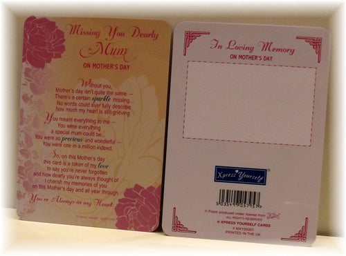 Mother's Day Memorial Card MUM. Graveside Card For Mum