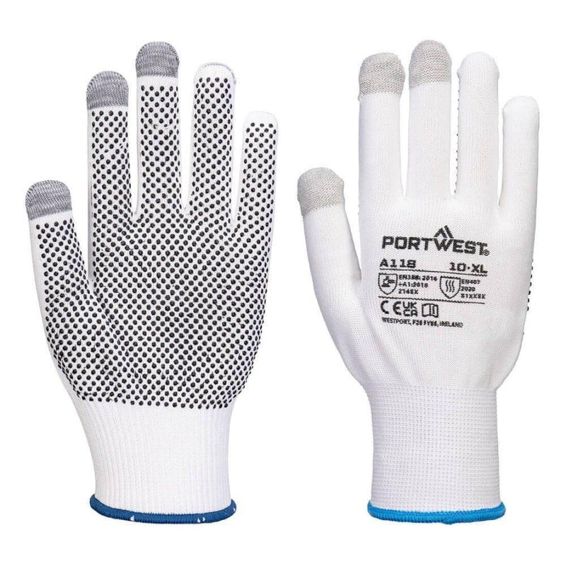 Portwest A118 Grip 13 PVC Dotted Touchscreen Gloves (Pk12)