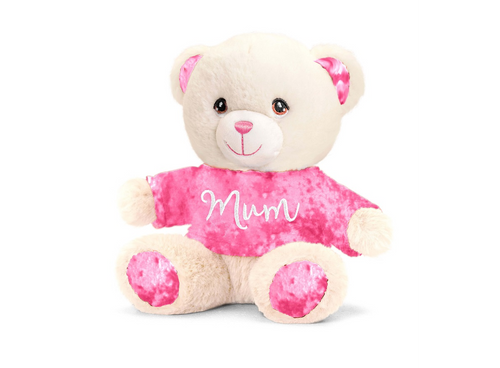 Keel Toys 15cm Keeleco  Sentiments Cream Bear With Pink T Shirt - Mum