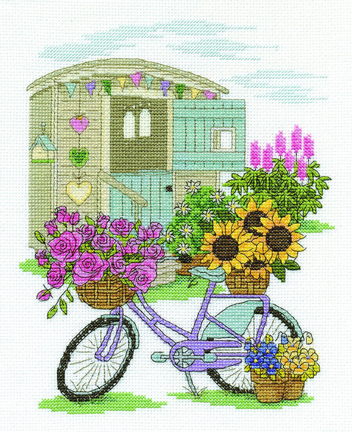DMC "Flowery Bicycle" 14 Count Cross Stitch Kit, Pack of 1, Multi Colour