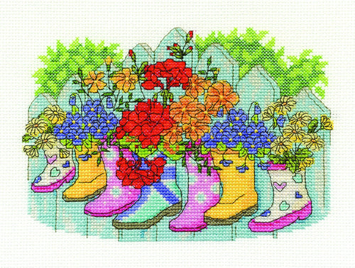 DMC "Blossoming Wellies" 14 Count Cross Stitch Kit, Multi-Colour