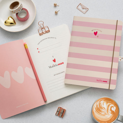 Matilda Moo | A5 Ruled Notebook | Striped | Pink