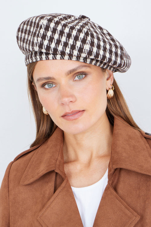 Yumi Black Leopard Print Baker Boy Hat