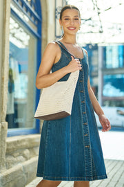 Yumi Ivory Crochet Shoulder Bag With Faux Leather Straps