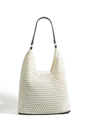 Yumi Ivory Crochet Shoulder Bag With Faux Leather Straps