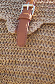 Yumi Brown Woven Rattan Handbag With Buckle
