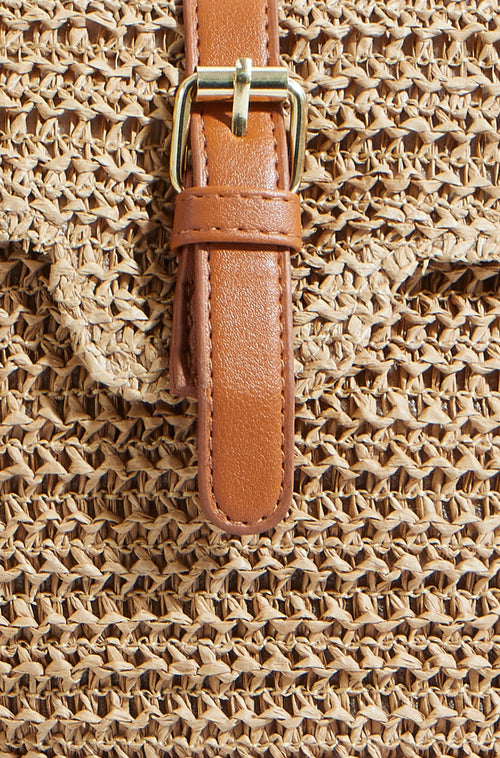Yumi Brown Woven Rattan Handbag With Buckle