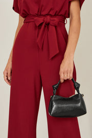 Yumi Black Textured Small Knot Handle Handbag
