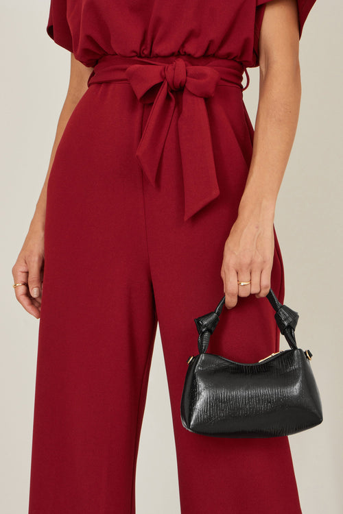 Yumi Black Textured Small Knot Handle Handbag