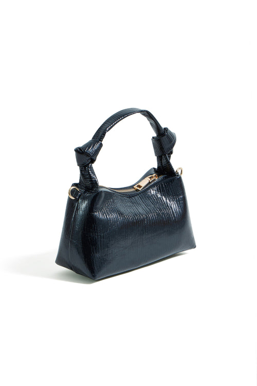 Yumi Black Textured Small Knot Handle Handbag