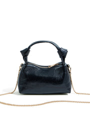 Yumi Black Textured Small Knot Handle Handbag