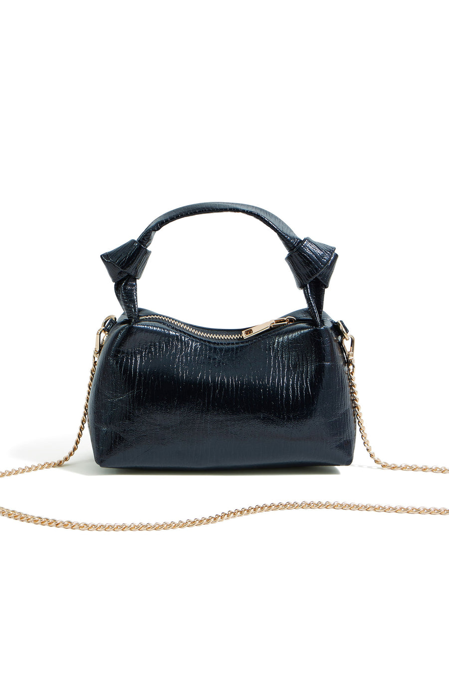 Yumi Black Textured Small Knot Handle Handbag