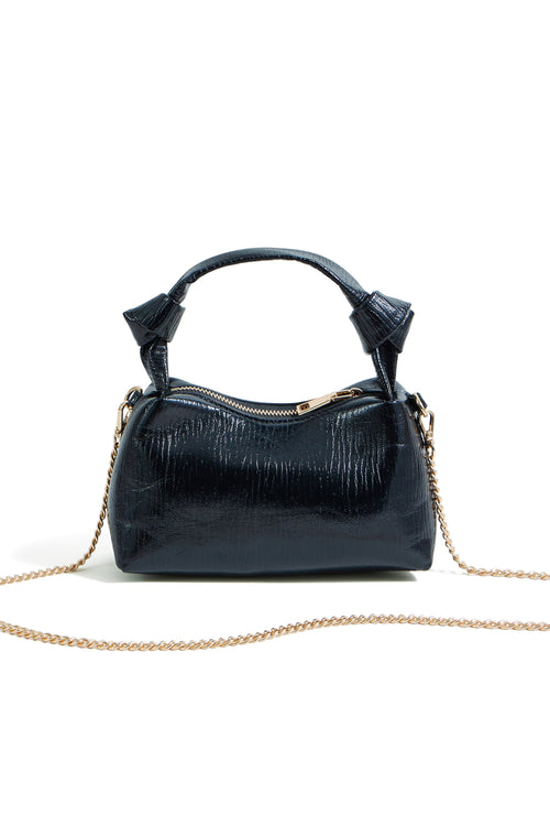 Yumi Black Textured Small Knot Handle Handbag