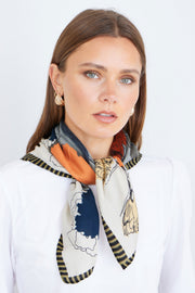 Yumi Blue Viscose Placement Floral Scarf