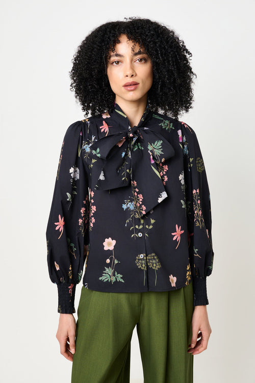 Aditi Flower Press Print Tie Neck Blouse - Multi Colour