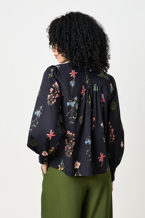 Aditi Flower Press Print Tie Neck Blouse - Multi Colour