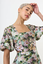 Agata 3D Daisy Print Mini Dress - Green