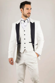 AK-24 - Men's White 3 Piece Velvet Wedding Tuxedo Suit
