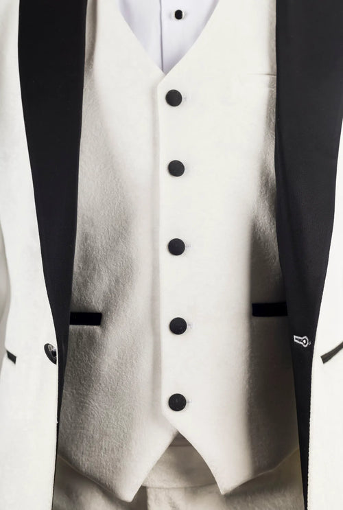 AK-24 - Men's White 3 Piece Velvet Wedding Tuxedo Suit