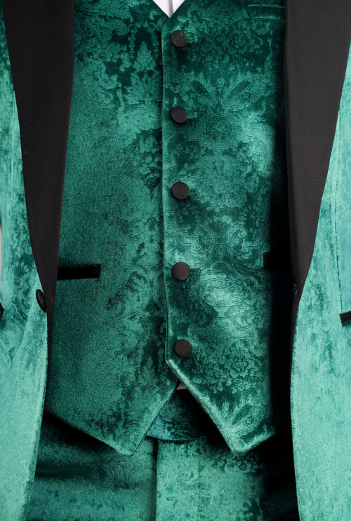 AK-25 - Men's Green 3 Piece Velvet Wedding Tuxedo Suit