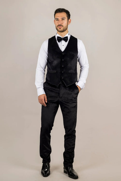 AK-26 - Men's Black 3 Piece Velvet Wedding Tuxedo Suit