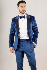 AK-27 - Men's Blue 3 Piece Velvet Wedding Tuxedo Suit