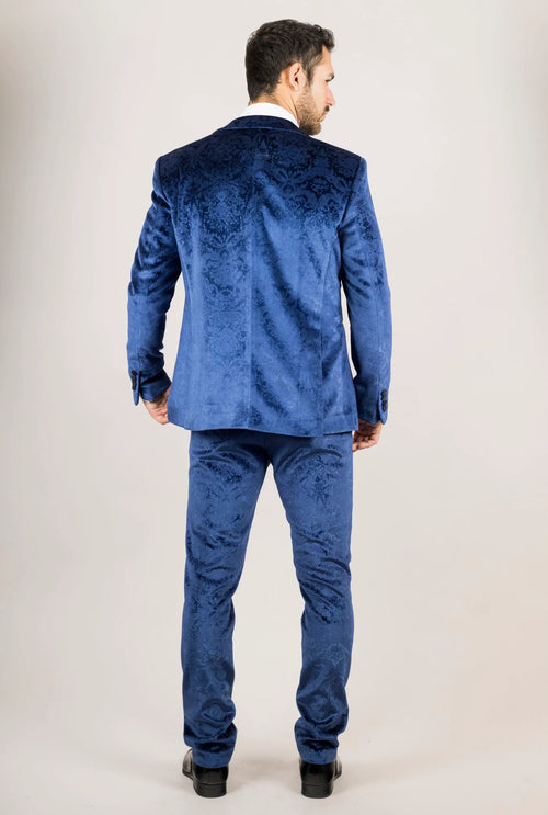 AK-27 - Men's Blue 3 Piece Velvet Wedding Tuxedo Suit