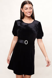 Louche Alya Velvet Diamante Buckle Mini Dress - Black