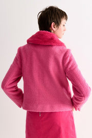 Apple Borg Faux Fur Collar Cropped Jacket – Pink