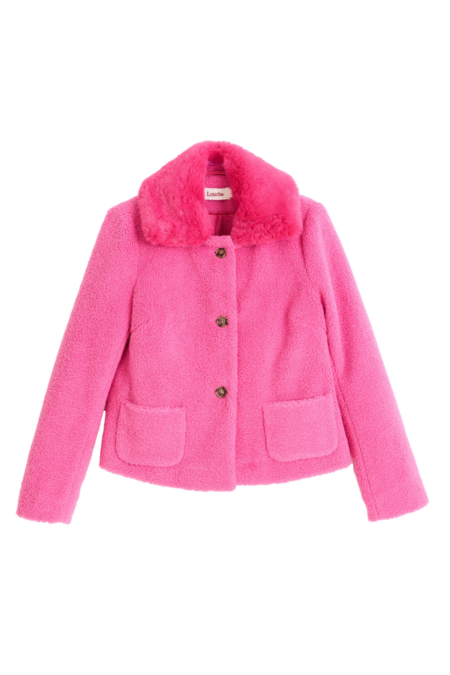 Apple Borg Faux Fur Collar Cropped Jacket – Pink