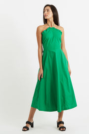 Aria Poplin Halter Neck Green Midi Dress