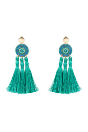 Austen Beaded 3 Tassel Earrings - Green
