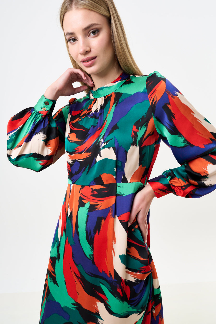 Avion Hofmann Print Long Sleeve Midi Dress