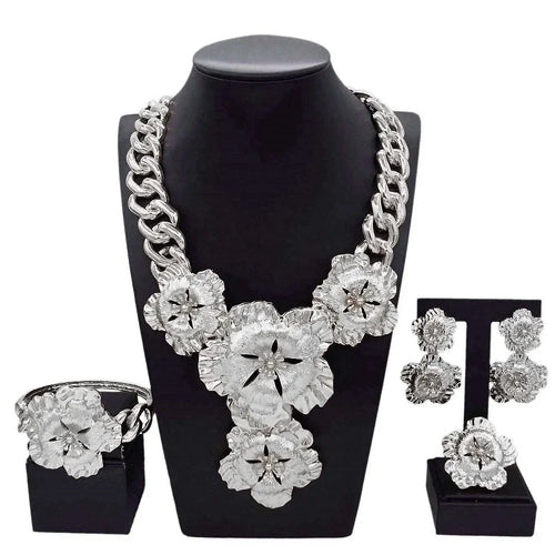 Necklace For Women Fashion New Cuban Chain Necklace Gold Flower Pendant Luxury