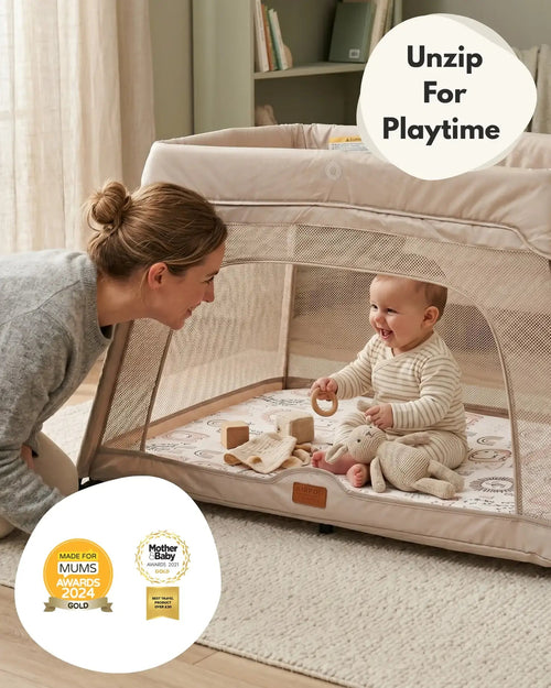 Airpod 3 Travel Cot Includes Newborn Bassinet Insert - Beige